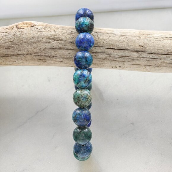 Blue Chrysocolla Gemstone Bracelet Handmade - Picture 4 of 5